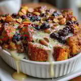 Blueberry Lemon Sourdough French Toast Casserole with juicy blueberries and zesty lemon, baked until golden and puffy for a vibrant brunch centerpiece.