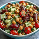 Colorful Mediterranean Chickpea Salad, vibrant and packed with fresh, zesty flavors.
