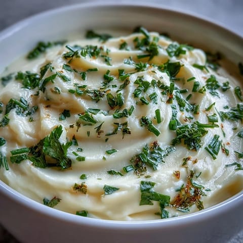 Creamy parsnip and herb soup in a rustic white bowl, garnished with fresh chives, parsley, and dill.