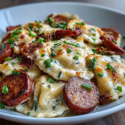 This hearty Crockpot Pierogi Casserole With Kielbasa features creamy sauce, smoky sausage, and pillowy dumplings ready to serve from the slow cooker.