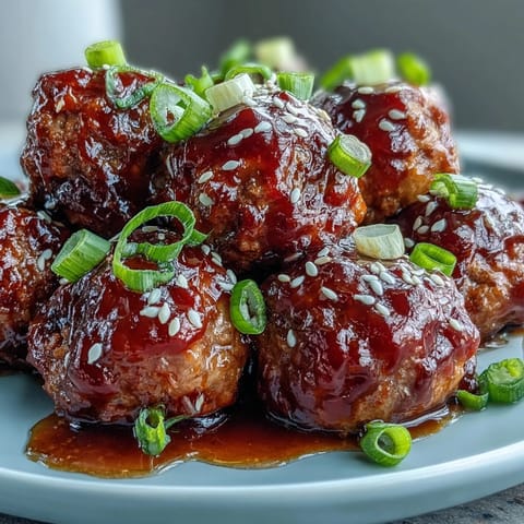 Golden sweet and sour sauce coats juicy crock pot meatballs in a serving dish, with sesame seeds and sliced green onions for an easy weeknight dinner.