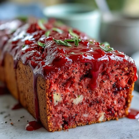 A glazed Blood Orange Loaf Cake sits on a wooden board, garnished with fresh blood orange slices and extra zest.