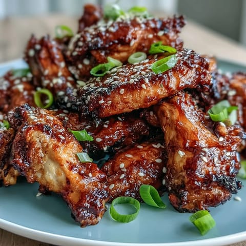Golden-brown air fryer wings coated in a rich honey garlic glaze, delivering savory-sweet Asian flavors perfect for game day snacking.