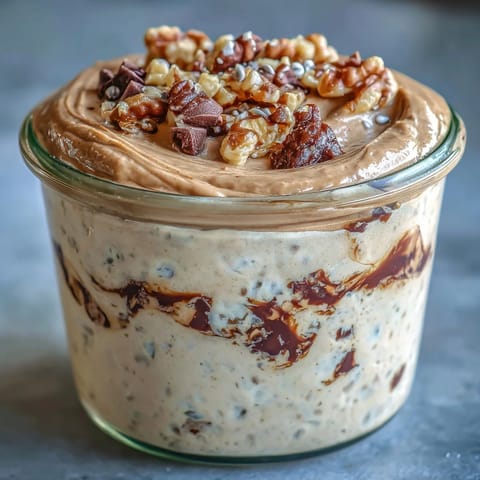 Protein Cookie Dough Overnight Oats with creamy oats, chocolate chips, and almond butter for a healthy, satisfying breakfast.
