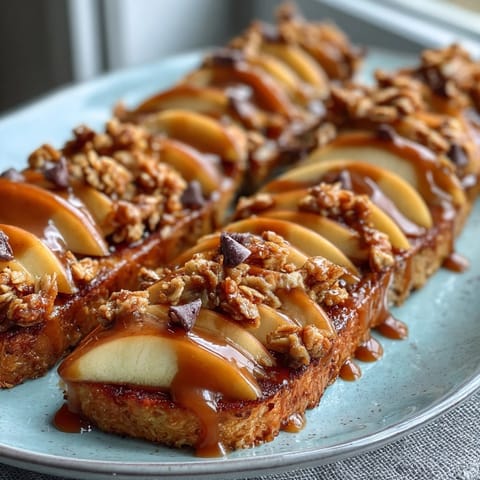 Crisp apple slices drizzled with peanut butter and topped with crunchy granola—a wholesome snack bursting with flavor and texture.