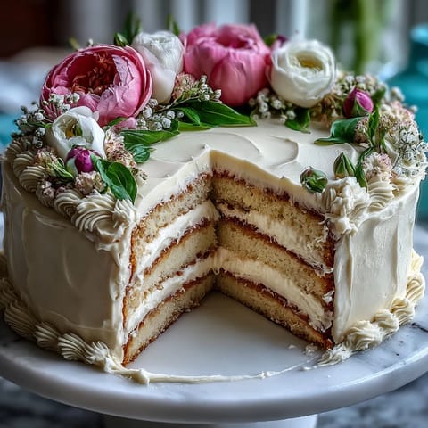 A beautiful layered vanilla cake adorned with intricate floral buttercream decorations, perfect for a Taurus birthday and graduation celebration.