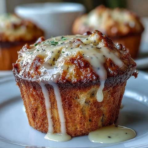 Fluffy lemon poppy seed muffins with a bright citrus glaze, perfect for a cheerful spring brunch or afternoon treat.  