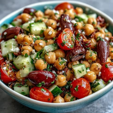 Colorful Mediterranean Chickpea Salad, vibrant and packed with fresh, zesty flavors.