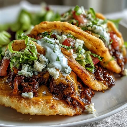Cloud bread tacos piled high with savory seasoned beef and fresh toppings.