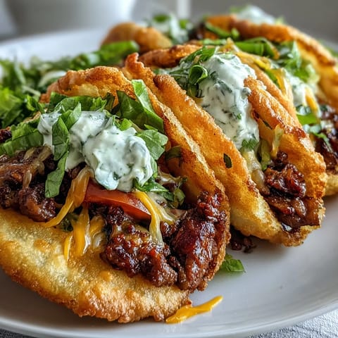 Fluffy cloud bread taco shells filled with vibrant seasoned beef and garnishes.