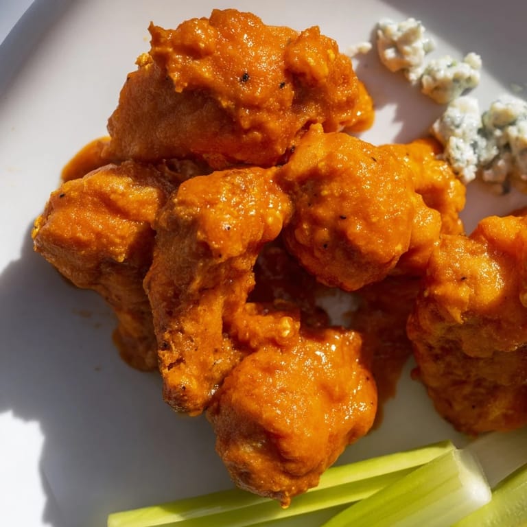 Shared platter of classic Buffalo wings, looking saucy and irresistible with every bite.