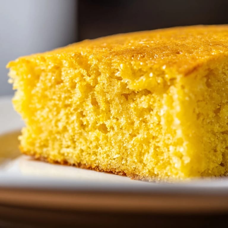 Close-up of fluffy cornbread, showing a tender crumb, perfect with a pat of butter.