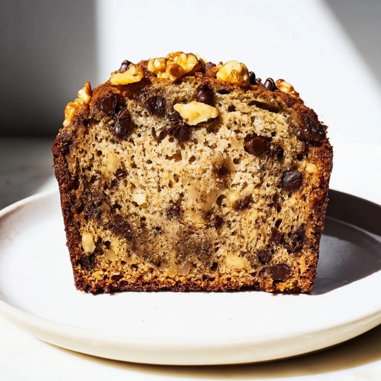 Homemade banana bread, still warm, reveals tender crumb texture, perfect for breakfast with butter.