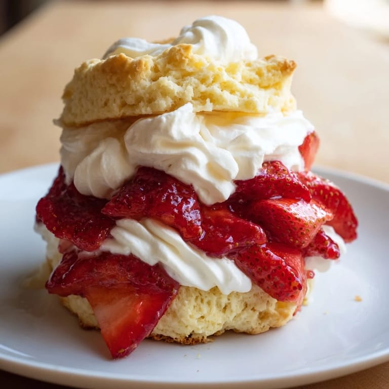 Sweet and juicy strawberries star in this homemade strawberry shortcake recipe, ready to serve!