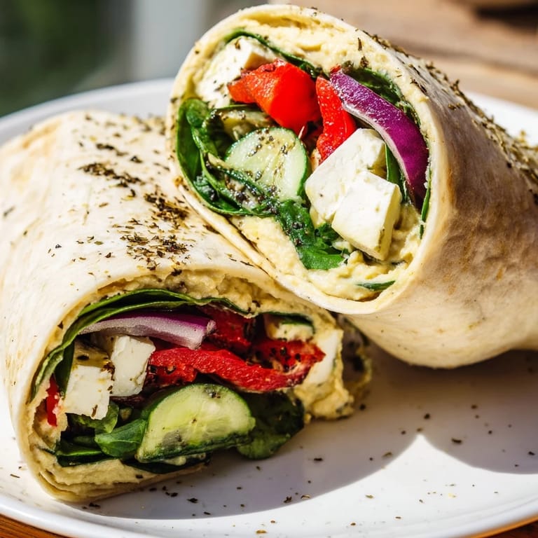 Ready-to-eat Mediterranean Veggie Wrap served fresh with lemon water, perfect for a quick and healthy vegetarian lunch.