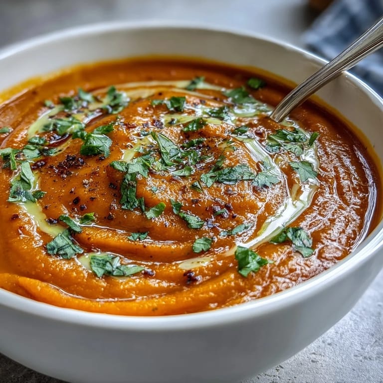 Vibrant orange Carrot Ginger Soup steaming gently, showcasing its silky texture in a white ceramic mug, perfect for a light lunch or dinner starter.