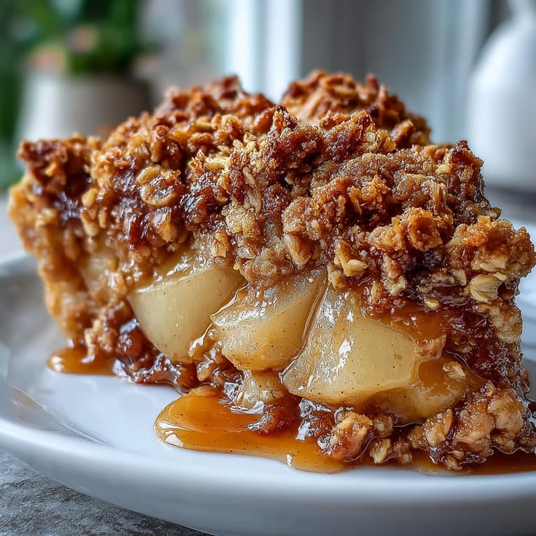 Homemade Pear Crumble cooling on a wire rack, featuring juicy pear filling and a buttery, golden-brown crumble topping.