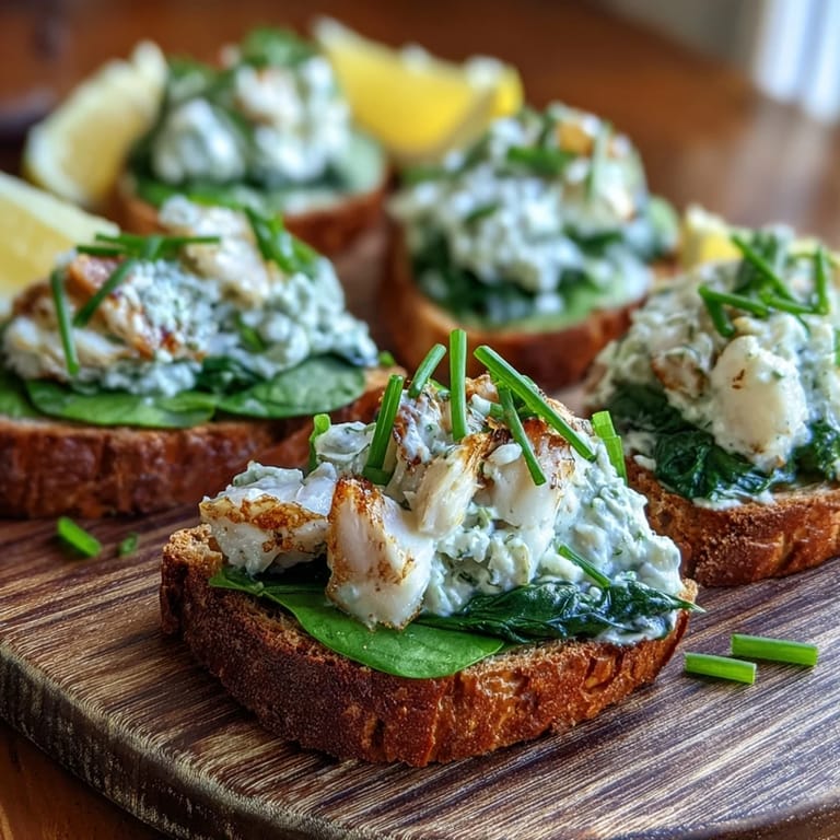 A close-up of protein-packed Smoked Haddock and Spinach Rye Toasts, featuring seasoned haddock flakes and wilted spinach spread over warm rye toast.