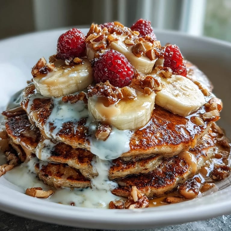Golden Protein Pancake Bowl with fluffy base, tangy yogurt, mixed berries, and crunchy granola for a satisfying meal.