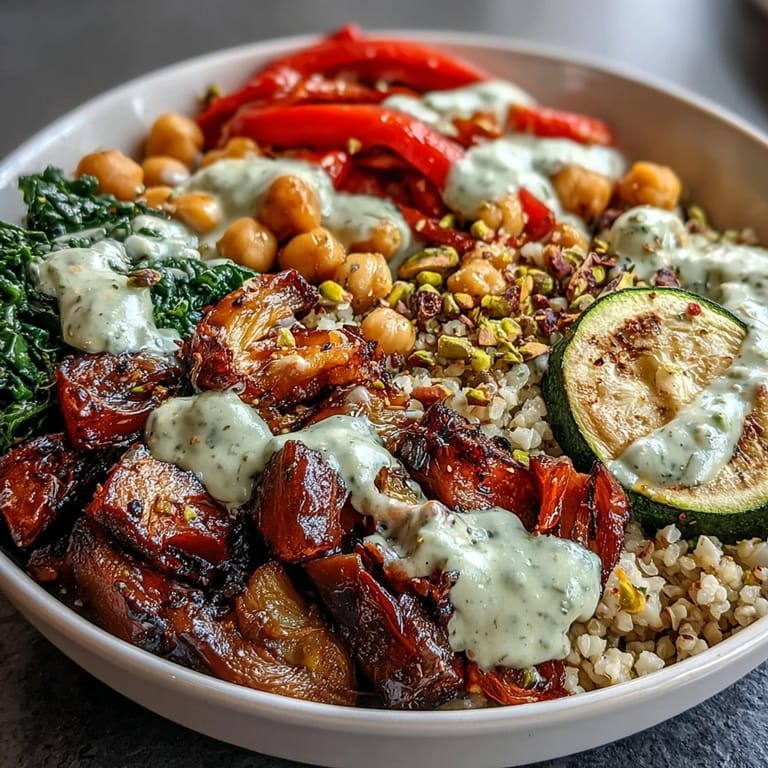 Colorful Mediterranean Buddha Bowl Meal Prep with vibrant roasted vegetables, fresh greens, and rich tahini dressing, perfect for meal prepping wholesome vegan dinners.