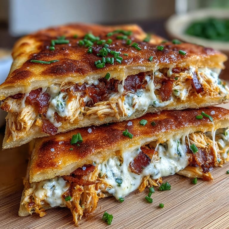 Melty cheddar and crispy bacon peek out from the crispy naan, showcasing the irresistible Ranch Crack Chicken Stuffed Naan.