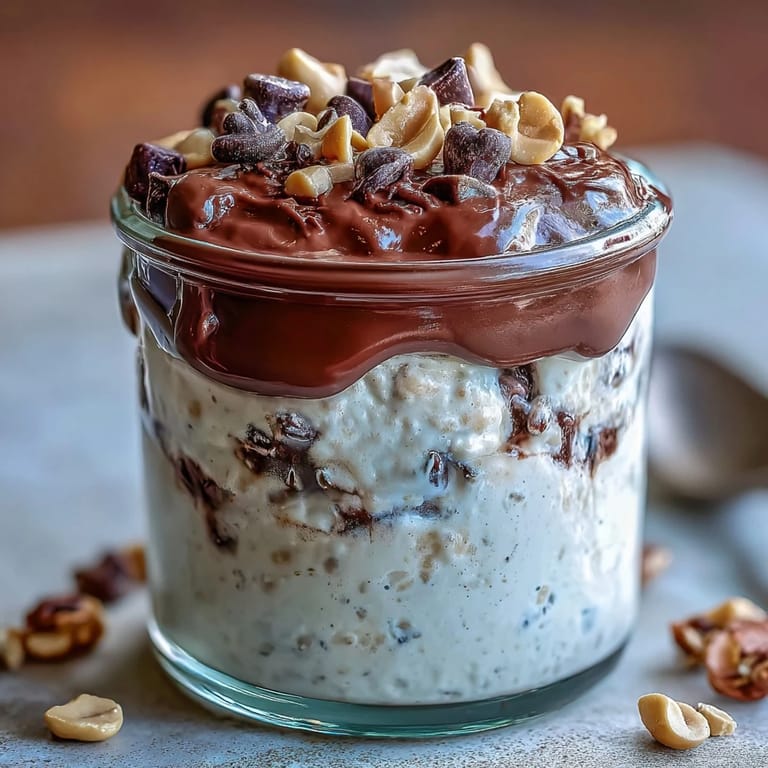 Healthy Peanut Butter Cup Overnight Oats in a jar, prepped in minutes with Greek yogurt, peanut butter, and cocoa.