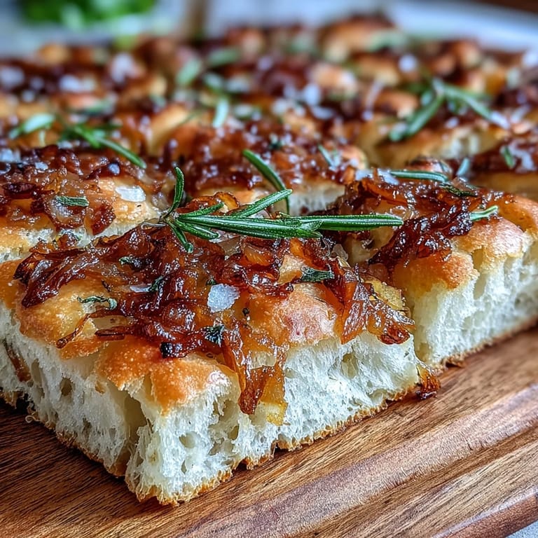 Aromatic sourdough onion focaccia with golden, crispy edges and tender crumb, perfect for serving alongside soups or salads.