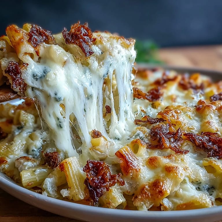 Baked French Onion Soup Pasta with layers of caramelized onions, creamy sauce, and golden cheese crust straight from the oven.