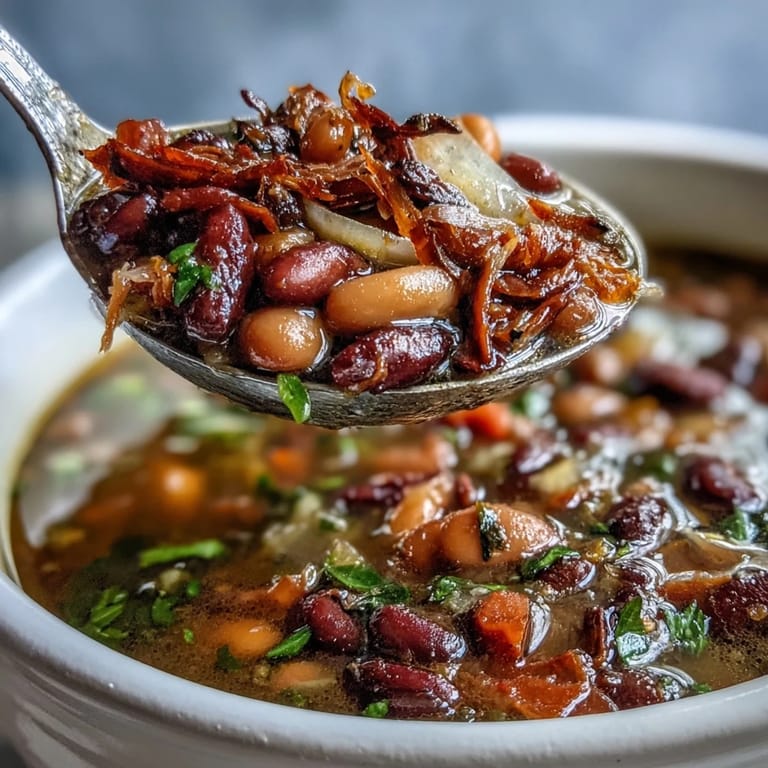 Flavorful 15-bean crockpot soup with smoked turkey, packed with hearty beans and aromatic spices.