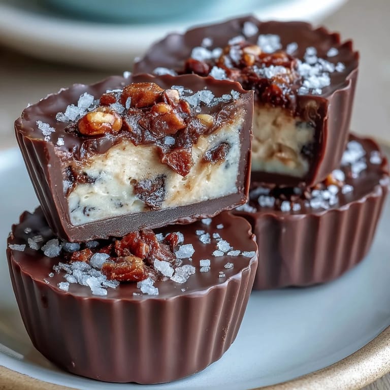 Easy no-bake peanut butter cottage cheese cups coated in melted dark chocolate, perfect for satisfying sweet cravings.