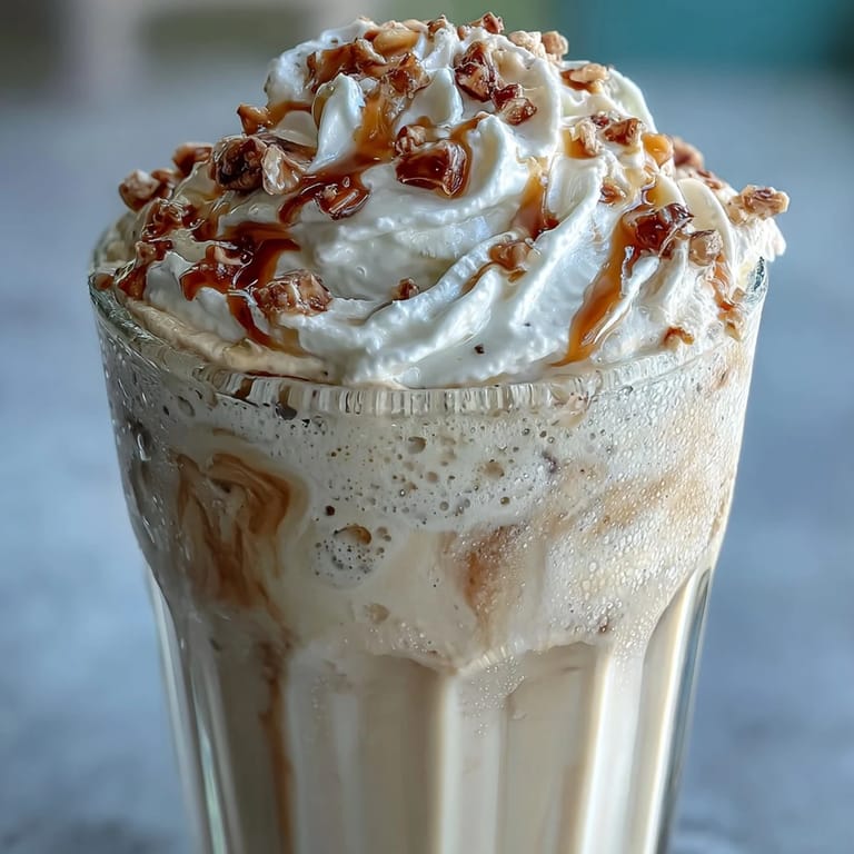 Two tall glasses filled with a smooth, frothy vanilla bean protein shake, ideal for a refreshing and energizing start to your day.  