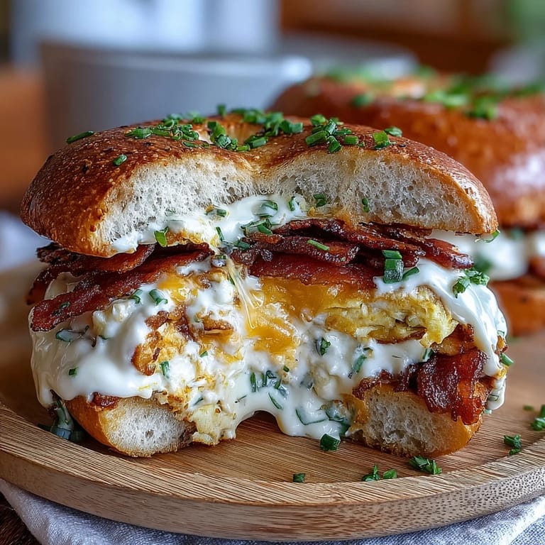 High-protein breakfast sandwiches with creamy eggs, melty cheese, and fresh spinach layered on toasted bagels, ideal for meal prep.