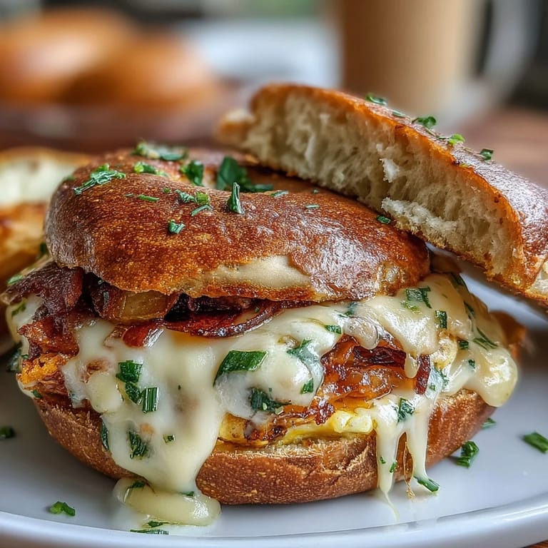 Golden-baked egg squares with chives and cheddar cheese stacked on hearty bagels, a satisfying and nutritious breakfast to grab and go.