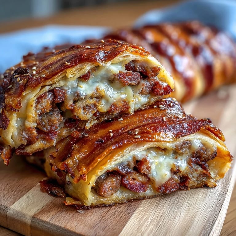 Crispy baked cocktail sausages wrapped in flaky puff pastry, paired with creamy Dijon mustard dip for perfect party appetizers.