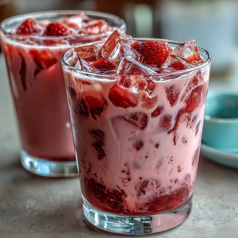 Pink Drink Copycat with Strawberry Açaí and Coconut, a vibrant pink drink with juicy strawberries, tangy açaí, and creamy coconut milk, served over ice for a refreshing treat.