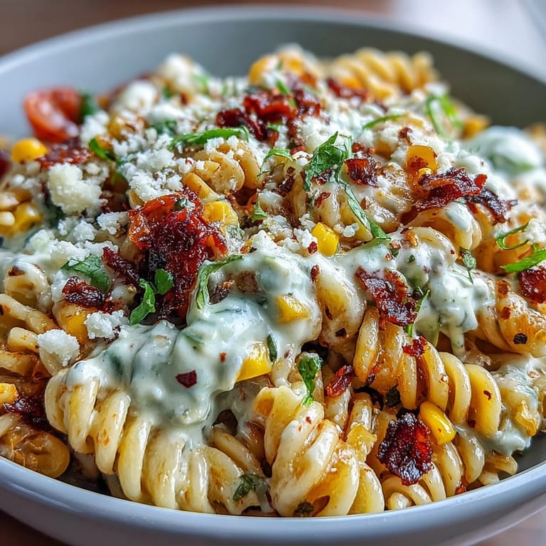 Colorful Elote Pasta Salad with sweet corn, tangy lime, and crumbled Cotija for a fresh twist.