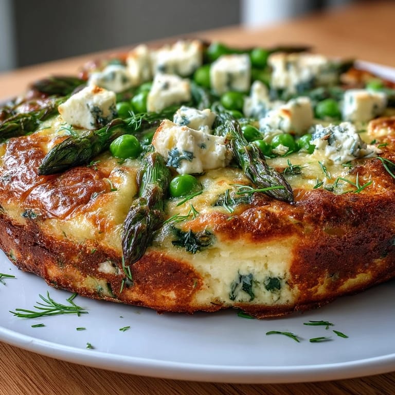 Asparagus, Peas and Goat Cheese Frittata: Fluffy eggs baked with fresh spring vegetables, herbs, and tangy goat cheese for a satisfying brunch centerpiece.