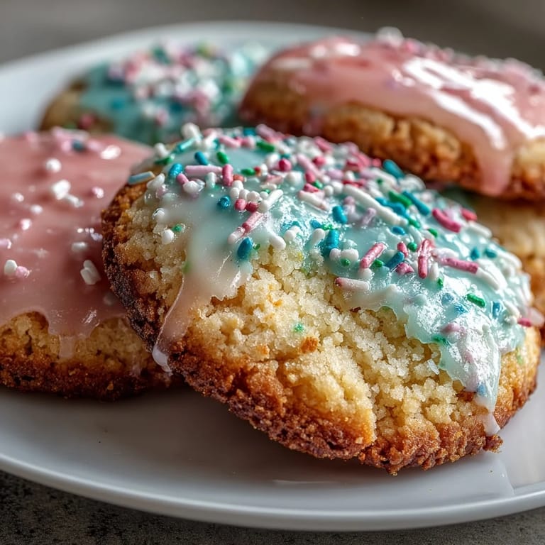 Delicate pastel-glazed lemon cookies, soft and tender with a burst of citrus flavor.