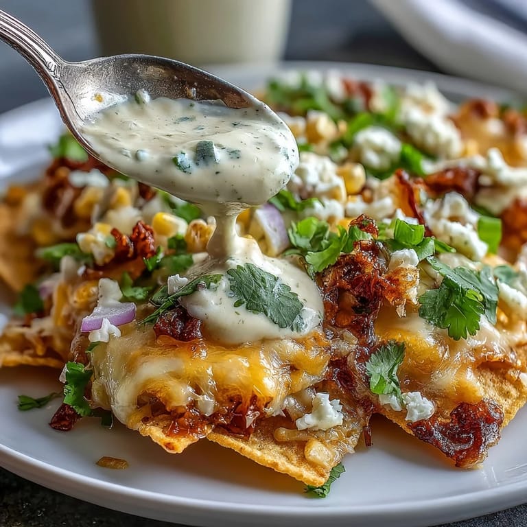 Festive Elote Nachos piled high, perfect for sharing with guests.