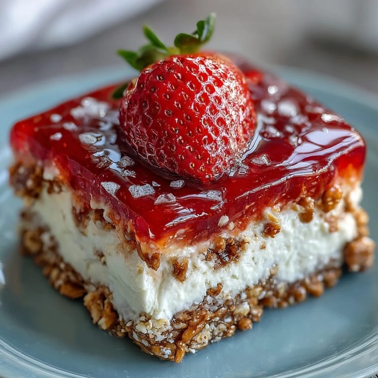 Festive Memorial Day strawberry pretzel salad, a layered sweet and salty delight.