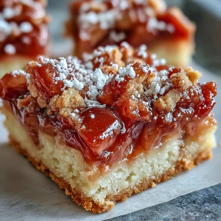 Silky custard filling tops baked rhubarb in these delicious bars.