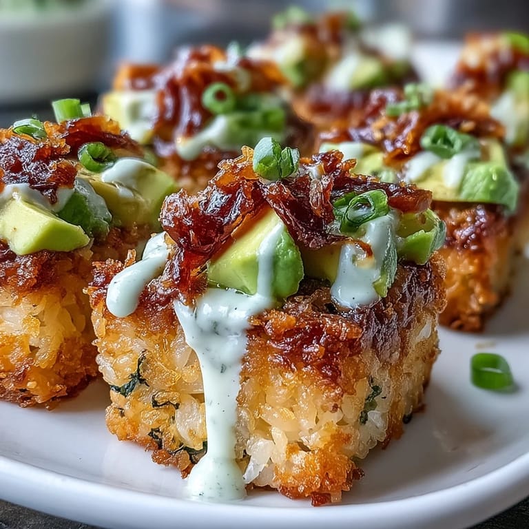 Viral appetizer: perfectly fried rice bites with rich tuna and avocado.
