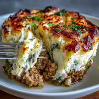 A golden-baked Turkey Shepherds Pie with creamy cauliflower-potato mash topping and savory ground turkey filling, perfect for a wholesome family dinner.