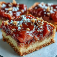 Golden Rhubarb Custard Bars with Shortbread Crust, a layered spring dessert.